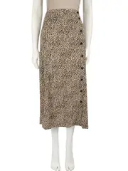 Leopard Print Midi Buttoned Skirt