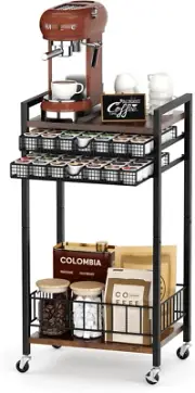 Coffee Bar Stand Station Cart, Coffee Pod Holder Drawer for 84 Coffee Pods Stora