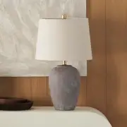 23" Rustic Brown (Gray Undertones) Ceramic Pot Table Lamp for Bedroom, Living Ro