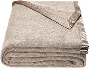 Spencer & Whitney Bed Blanket - Herringbone Wool Throw Blanket, Beige, Large Queen Size