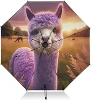 [RPLIFE] Travel Umbrella Windproof Umbrella Compact, Umbrellas for Backpacks/Handbags, Rain, Wind and Sun, Purple Alpaca