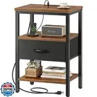 SUPERJARE Nightstand with Charging Station, Bed Side Table with Adjustable Fa