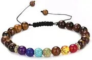 [IBOWZ] Crystal Bracelet Bead Bracelets Chakra Bracelet, 7 Chakra Natural Tiger Eye Stone Beads Adjustable Braided Bangle Jewelry Blue Bracelets Yoga Energy Pray Charm Diffuser Couple