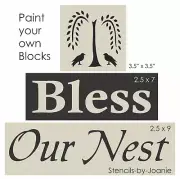 Stencil Bless Our Nest Easy Prim Willow Tree Country Primitive Crow DIY Art Sign