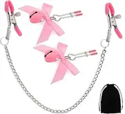 3-pack Nipple Clamps with Velvet Bag, Bowknot Nipple Clamps, Nipple Clamps with Chain, Non-pierced Nipple Stimulator, Female Pleasure Sex Nipple Clamps (Pink)