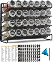KITment Spice Rack Organiser with 28 Spice Jars, Spice Organizer Stand Holder for Kitchen Countertop Seasoning Rack for Cabinet Pantry Cupboard or Wall Mounted, with Spice Labels, Funnel, 4 Tier