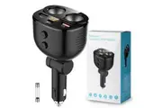 USB C Car Charger, 2 Sockets Cigarette Lighter Splitter 12/24V 80W Dual USB LED