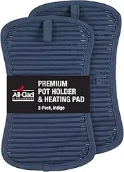 All-Clad Silicone Pot Holders for Kitchen, 100% Cotton, Heat-Resistant Up to 500 Degrees, 2 Pack Indigo Textiles