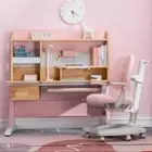 Solid Rubber Wood Height Adjustable Children Kids Ergonomic Pink Study Desk Chai