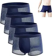 [LIHWKD] Cool Ice Silk Underwear for Men,Men's Comfortable Boxer Shorts, Mesh See Through Seamless Trunk Boxer Shorts (C+4PCS,XL)