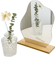 Irregular Aesthetic Vanity Mirror Frameless, Acrylic Vanity Makeup Mirror for Desk with Stand, Decorative Desk Tabletop Mirrors for Living Room, Bedroom, and Minimal Spaces Home Decor