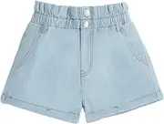 [WDIRARA] Girl's High Waist Pocket Button Front Elastic Waist Denim Straight Leg Shorts