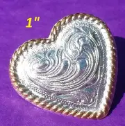 Metal Concho Mexican Silver Gold Colors Etched Heart 1"