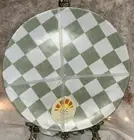 Set 4 Checkered Dinner 11” Plate Sage GREEN White Melamine C&C Check Plates