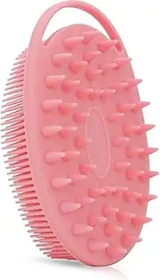 Upgrade 2 in 1 Bath and Shampoo Body Brush, Silicone Exfoliating Body Scrubber for Use in Shower, Premium Silicone Head Scrubber, Scalp Massager, Easy to Clean (Pink, One size)