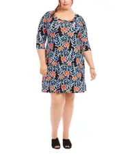 Karen Kane Plus Three Quarter Sleeve A Line Dress
