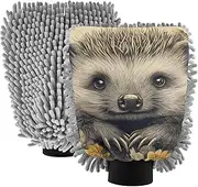 XYMZR Absorbent Microfiber Car Wash Mitt Hedgehog Flower Cute, Funny Cute Anime Scratch Free for Cars Cleaning, Home Cleaning Mitts, 2 Pack, 10.24” L x 7.09” W