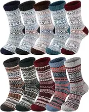 [Mumucove] 10 Pairs Christmas Comfy Socks Women Wool Fluffy Cozy Fuzzy Socks Soft Home Winter Socks for Women Gifts Christmas, Multicolor, 5-9