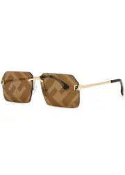 Fendi Rimless Rectangle-frame Sunglasses - Gold One Size