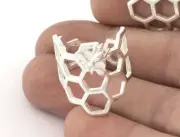Honey Comb Ring, Bee Ring, Adjustable Shiny Silver plated brass 8US size 5213