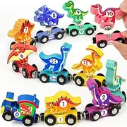 Vanmor Wooden Train Set with Dinosaur Toys, Educational Toddler Matching and Magnetic Number Train Learning Toys for Kids Ages 3-5, Montessori Toys for Boys and Girls who Love Trains and Dinosaurs