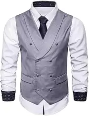 [YIYUWE] Mens Waistcoat Retro Shawl Collar Double Breasted Sleeveless Formal Wedding Party Work Blazer Vest Gilet