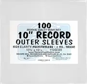 100 Plastic Outer Sleeves for 10" Vinyl Records #10SE03 - Protect the Record Jacket & Protect Against Dust! 3 MIL THICK! (Albums / Outersleeves)