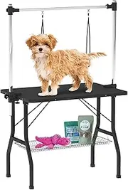 Advwin Pet Dog Grooming Table, Folding Height Adjustable Arm 2 Loops Table 91cm Anti Slip Rubber W/Basket