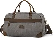 [S-ZONE] Duffle Bags for Traveling Mens Canvas Weekender Overnight Shoulder Duffel Bag RFID Carryon Handbag Leather Trim