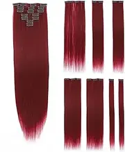 SWACC Women 22 Inches Straight Full Head 7 Separate Pieces Heat Resistance Synthetic Hair Clip in Hair Extensions (Burgundy)