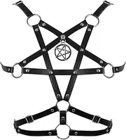 [BBOHSS] Women's Body Harness Leather Pentagram Bra Top Hollow Fashion Belt Punk Gothic Halloween Carnival Dance Party Costume