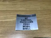 Massey Ferguson Recommended oils Decal for 130,135,148,165.175,185 etc