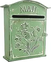 BIG FORTUNE Rustic Vintage Letterbox - Wall Mount Mailbox With Antique Style Nostalgic Charm - Metal Outdoor Garden Decoration in Green