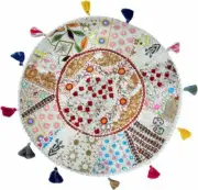 Cotton Tuffet Hassock Patchwork Embroidered Ottoman Cushion Cover