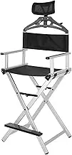 Folding Director Chair with Headrest, Portable Makeup Chair and Ottoman with Canvas Back, Aluminum Portable Chair for Outdoor, Beach, Office, Home,Local Gold,58x42.5x110cm