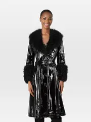 Black Foxy Shearling Gloss Long Coat