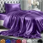 Sheets Twin Size Satin Purple 3 Pcs Striped Luxury Bedding 15” Deep Soft SL5