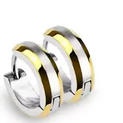 Surgical Stainless Steel Gold Plated Beveled Stripe Squared Huggie Cuff Earrings