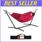Cherry Double Hammock with Space-Saving Steel Stand - 450lb Capacity for 2