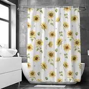 [Colorful Star] Fabric Shower Curtain with Hooks Waterproof Polyester Decorative Bathroom Curtain Sets for Shower Tropical Botanical Bathroom Décor 72" x 72" -Watercolor Sunflowers