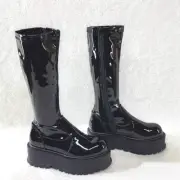 Slacker 200 65 Black Patent Platform Wedge Heel Knee Boots NY DEMONIA