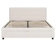 Julie PU Leather Bed Frame with Drawers White (Double Queen)