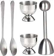 Egg Cracker Topper Cutter Set Stainless Steel Egg Cracker Tool Boiled Egg Peeler Set with 2 Egg Cups and 2 Spoons Easily Cut Egg Opener Tool for Kitchen-