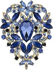 [YOQUCOL] Vintage Austrian Crystal Rhinestone Leaf Shape Big Large Brooch Pin for Women Gold Tone