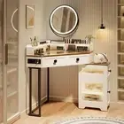 Modern Makeup Corner Vanity with Mirror, Lights + Charging Station