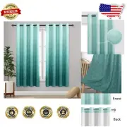 Stunning Teal Ombre Blackout Curtains with Damask Pattern - 52 x 63, Grommet Top