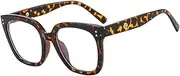 Blue Light Blocking Glasses Rectangle Chic Preppy Look MultiColor Frame for Women Men, Leopard, M