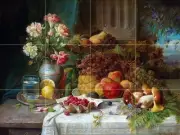 Still Life fruit flowers mushrooms Tile Mural Kitchen Backsplash Marble Ceramic