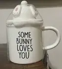 Easter Bunny Coffee Mug W/ Topper Kid “SOME BUNNY LOVES YOU” Ceramic Cup
