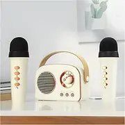 Portable Bluetooth Speaker with 2 Wireless Microphone, Mini Karaoke Machine Support U Disk/TF/AUX for Adults Christmas Birthday Party, Type-c Port, Compatible with Mobile Phones/Tablets, Beige